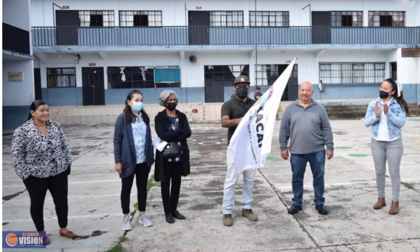 Gobierno de Zacapu arranca construcción de techumbre en la Primaria Vasco de Quiroga