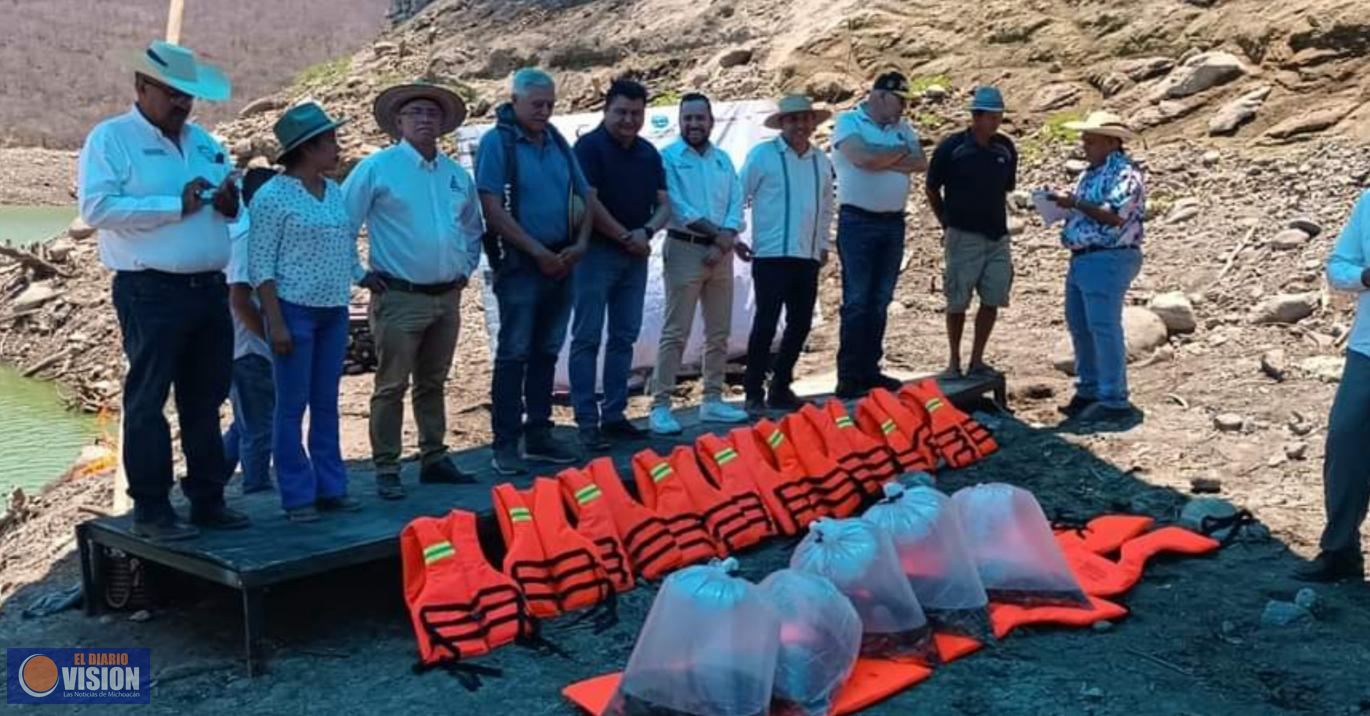 Compesca siembra de 75 mil alevines en la presa Francisco J. Múgica