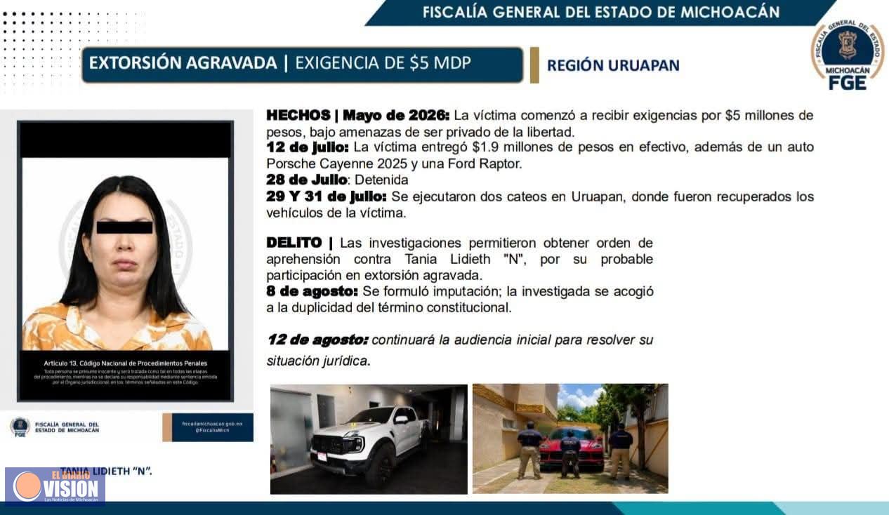 Detenida por extorsionar a productores y exportadores de aguacate 