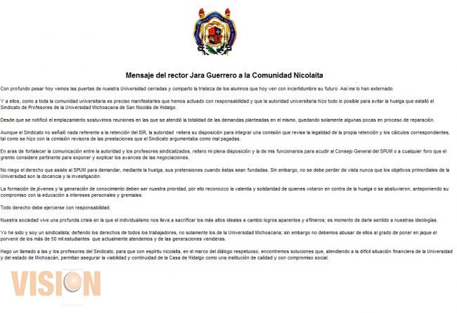 Mensaje a la Comunidad Universitaria