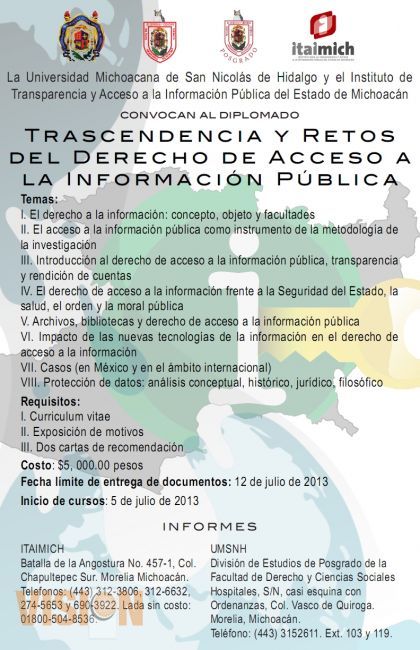 ITAIMICH y Universidad Michoacana convocan al diplomado en Acceso a la Información