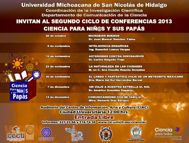 La UMSNH promueve ciencia  entre los niños mediante segundo ciclo de conferencias. 
