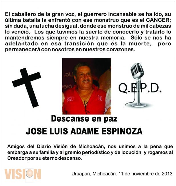 Fallece el Locutor José Luis Adame Espinoza. 