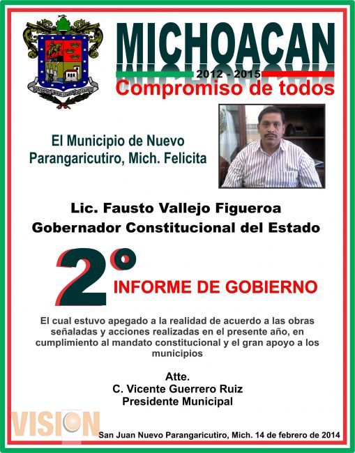 El municipio de Nuevo Parangaricutiro, Mich. Felicita al Lic. Fausto Vallejo Figueroa
