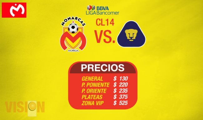Anuncian los precios para el partido Monarcas vs Pumas de la UNAM.
