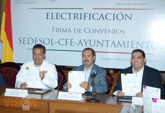 Signan convenio de electrificación en Morelia siete Municipios Michoacanos.