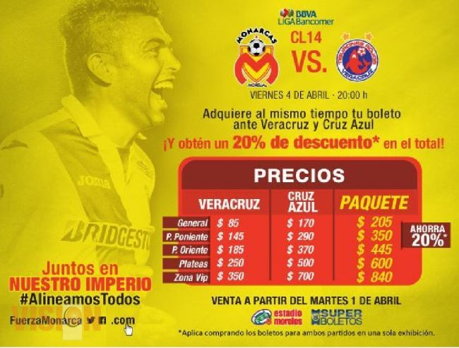 Monarcas anuncia promoción para los partidos contra Veracruz y Cruz Azul.