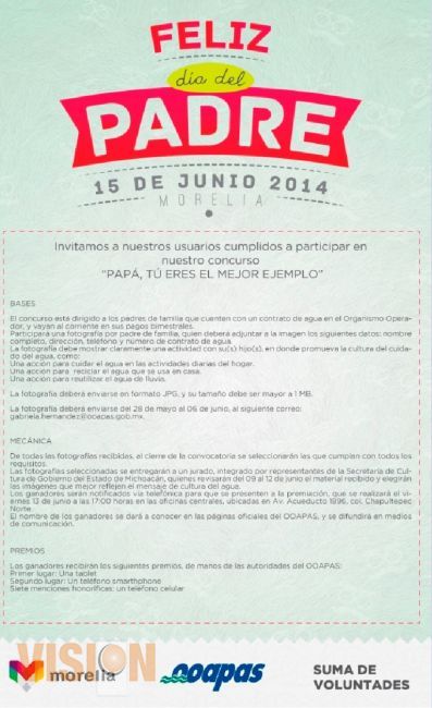 Ooapas lanza concurso para premiar a los papás en su día.
