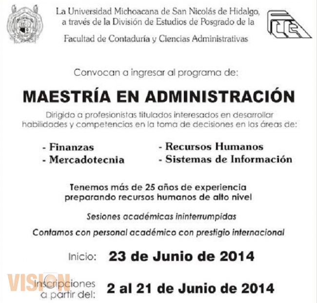 Maestría en Administración en la UMSNH, alternativa para formar especialistas  