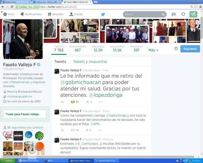 Fausto Vallejo deja Gobierno de Michoacan