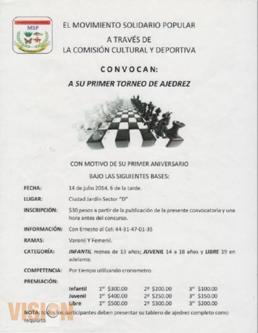 Convocatoria Primer Torneo de Ajedrez 