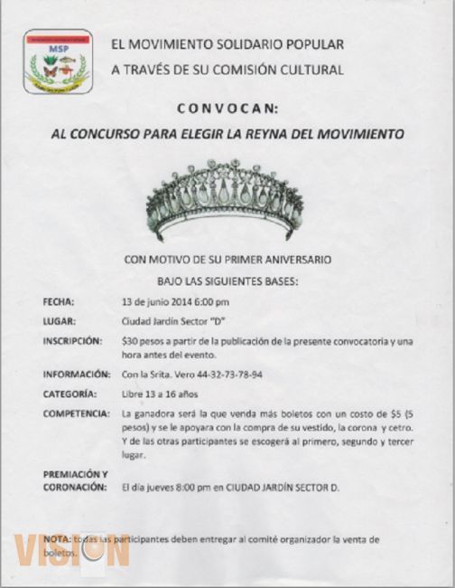 Convocatoria para elegir a la Reyna del Movimiento
