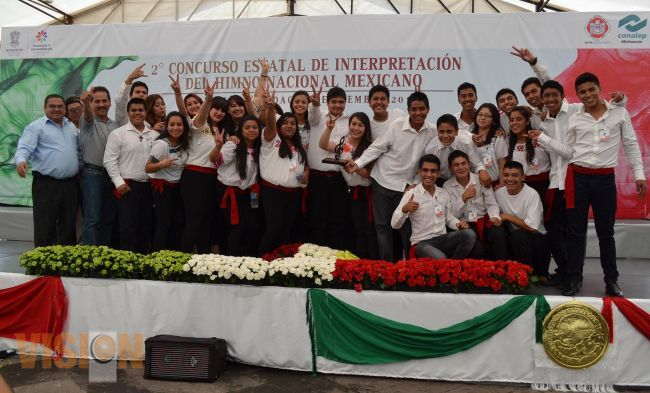 Conalep Zacapu, ganador del segundo concurso estatal de interpretación del Himno Nacional.