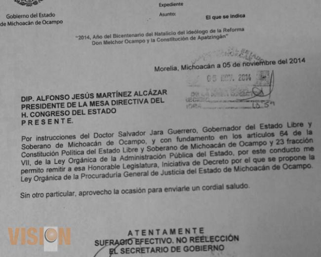 Presentó ejecutivo iniciativa de Ley Orgánica de la PGJE 