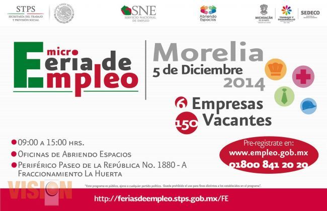 Realizará SNE última feria de empleo del año en Morelia.