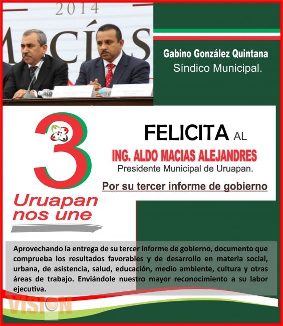 Gabino González Quintana, Sindico Municipal de Uruapan, felicita al Ing. Aldo Macias Alejandres. 