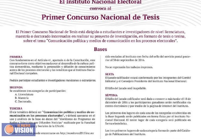 INE invita a nicolaitas a participar en Concurso Nacional de Tesis