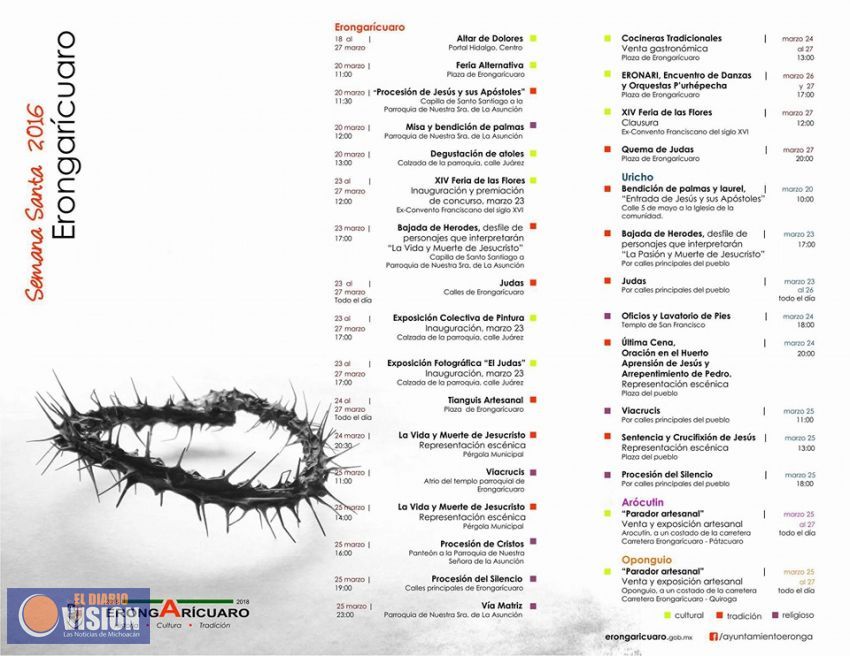 Consulta aquí, Programa de Actividades de Semana Santa en Erongarícuaro