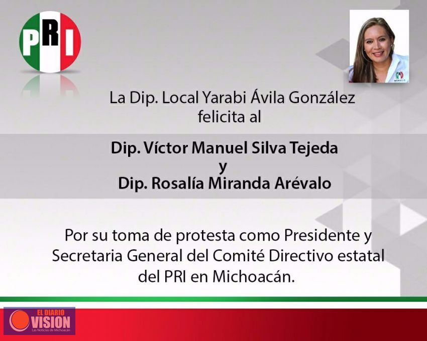 La diputada Yarabí Ávila felicita a la nueva Dirigencia Estatal del PRI 