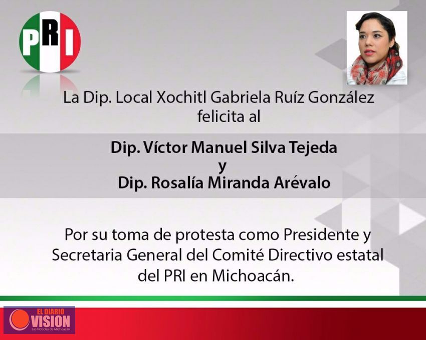 La diputada Xóchitl Gabriela Ruíz felicita a la nueva Dirigencia Estatal del PRI 