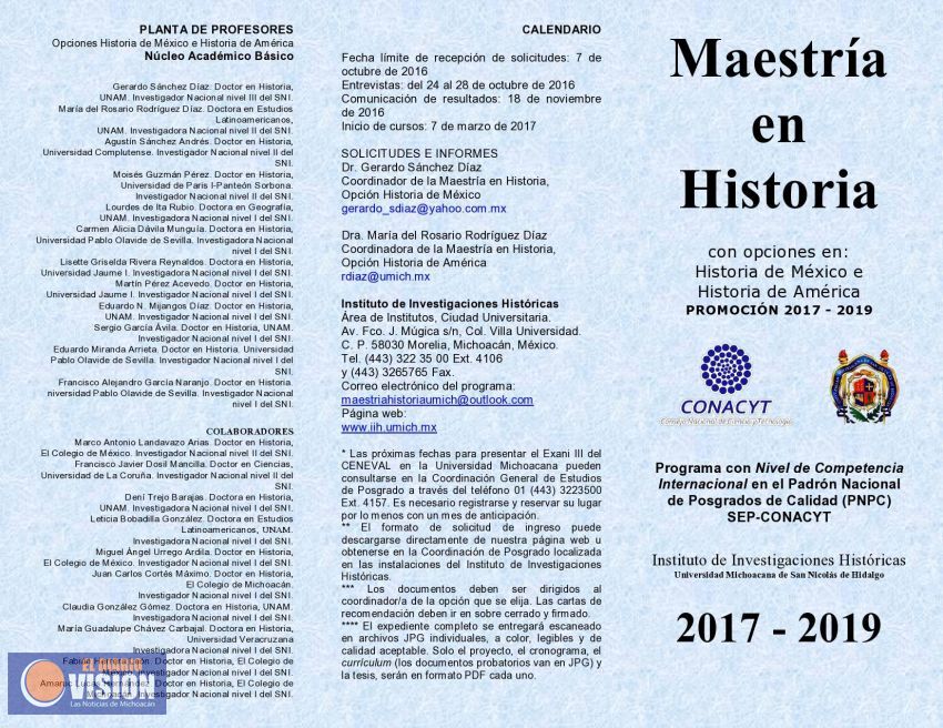 Convoca Instituto de Investigaciones Históricas de la UMSNH a su Maestría