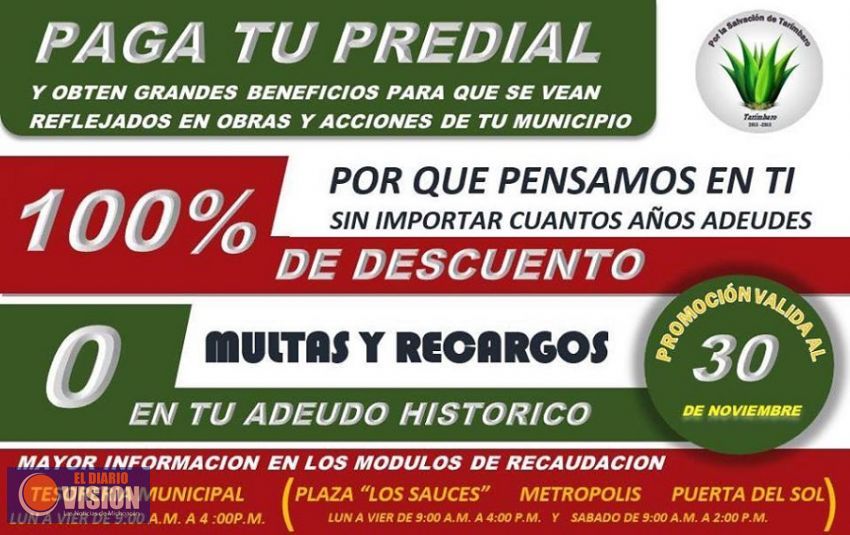Condona Tarímbaro multas y recargos de predial a sus habitantes 