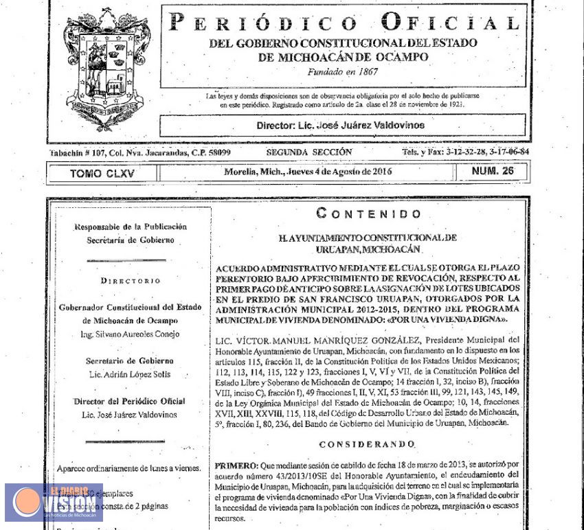 Ayuntamiento de Uruapan da certeza a los beneficiarios de predios de San Francisco