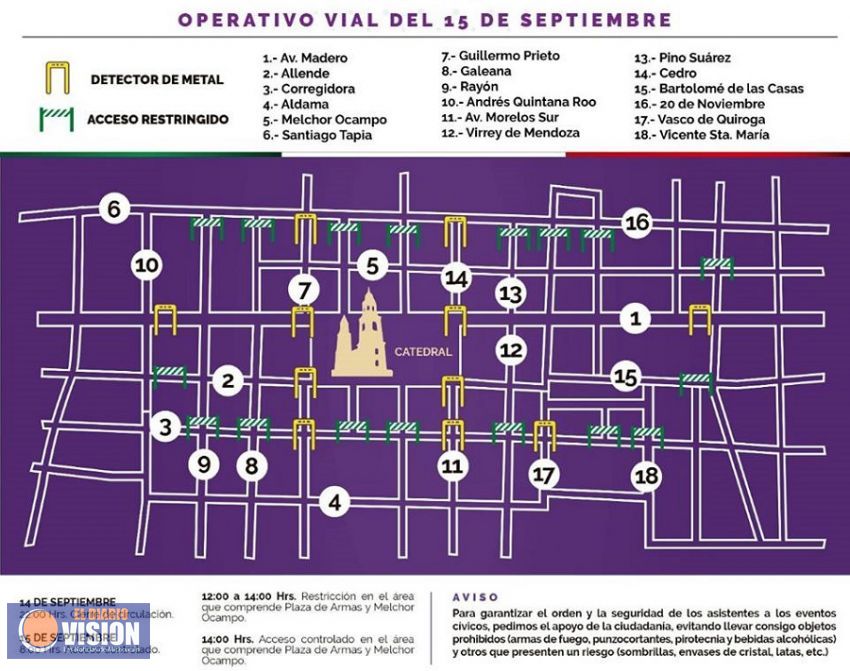 Realizan cortes a la circulación por motivos de seguridad para Festejos Patrios en Morelia 