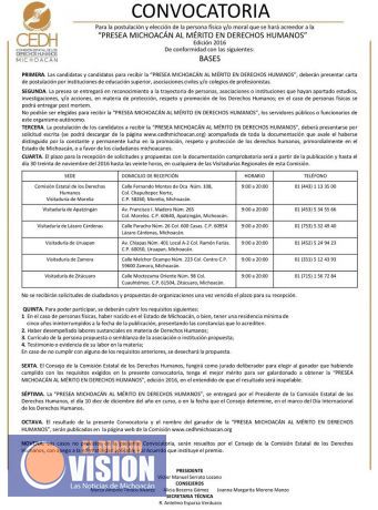 Emite CEDH convocatoria para Presea al Mérito en Derechos Humanos