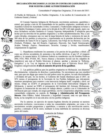 Manifiesto de los Pueblos Originarios en contra del 