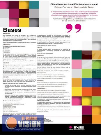 INE convoca a Concurso Nacional de Tesis sobre medios de comunicación en procesos electorales