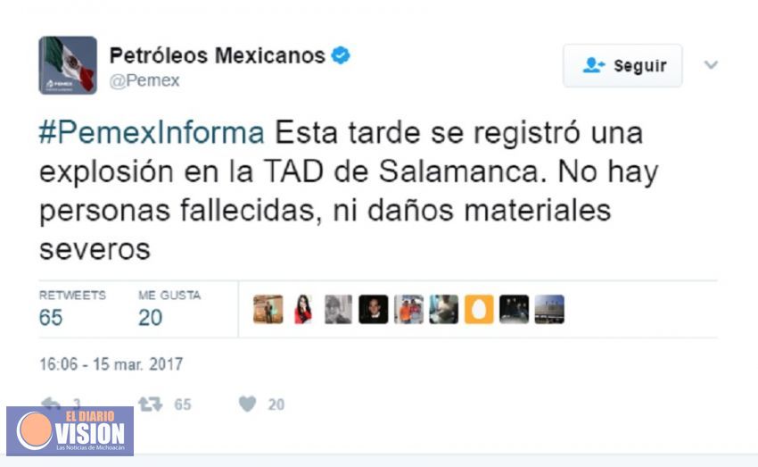 Confirma Pemex explosión en refinería  de Salamanca