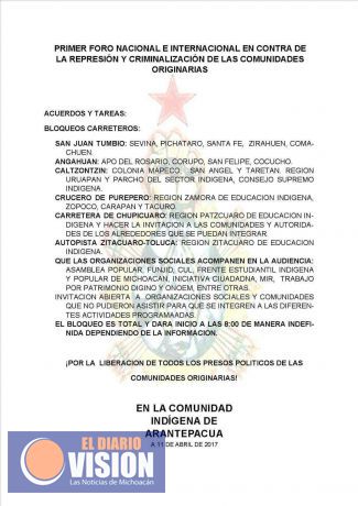 Indígenas realizarán bloqueo carretero en todo Michoacán