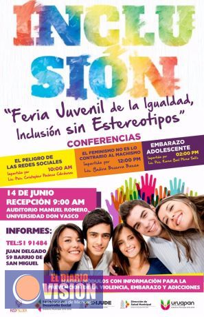 Realizarán “Feria Juvenil de Igualdad, Inclusión Sin Estereotipos”