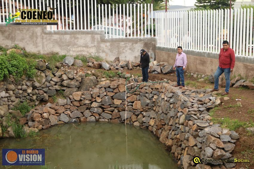 Edil de Coeneo supervisa obra de rehabilitación del manantial en Matugeo