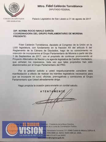 Deja Fidel GPPRD, solicitará su incorporación al Grupo de Morena