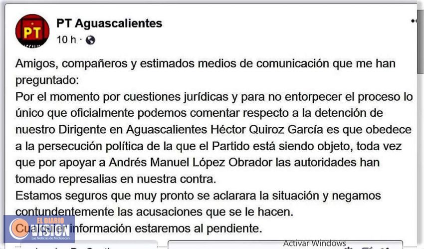 Por apoyar a Lopez Obrador, el Presidente EPN, desata persecucion contra altos dirigentes: PT