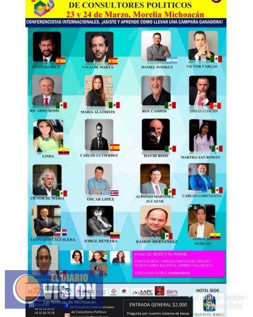 Próximos 23 y 24 de marzo, el tercer Encuentro Interamericano de Consultores Políticos en Morelia 