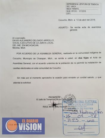 La comunidad originaria de Cocucho no permitirá la instalación de casillas electorales