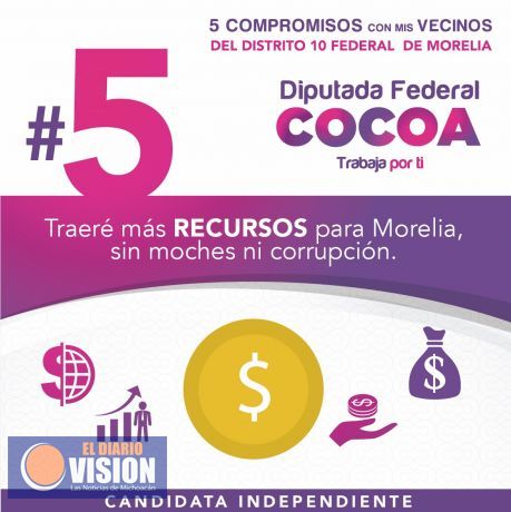 Traeré más recursos para Morelia, sin moches ni corrupción: Cocoa Calderón 