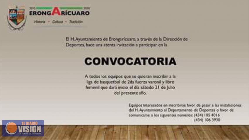 Abierta convocatoria para torneo de basquetbol en Erongaricuaro