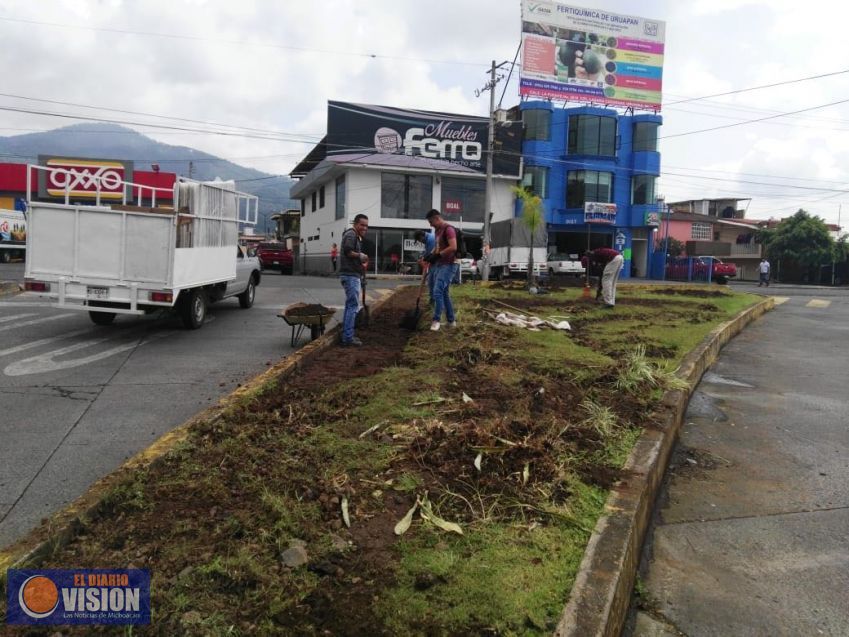 Intensifican labores de embellecimiento y preventivo de Las áreas verdes de Uruapan