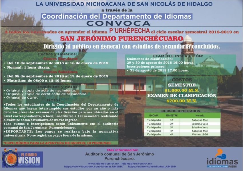 Departamento de Idiomas nicolaita abrirá curso de lengua Purhépecha en San Jerónimo Purenchécuaro