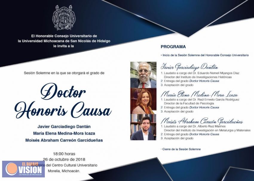 Invita UMSNH a la entrega este viernes del Doctorado Honoris Causa 2018