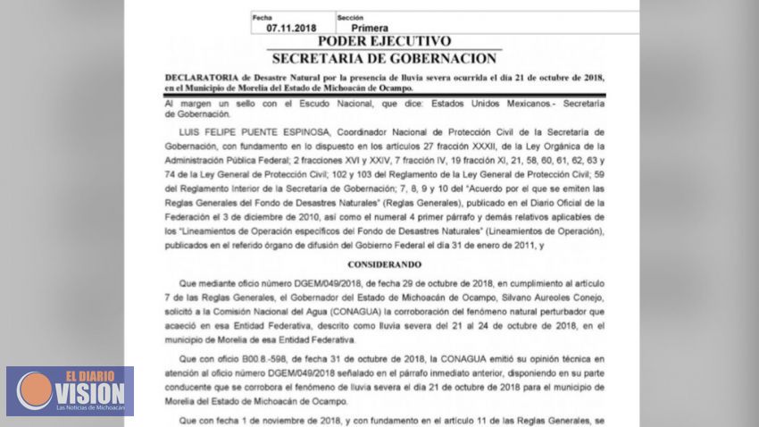 Procede declaratoria de Desastre Natural por lluvias en Morelia: Segob