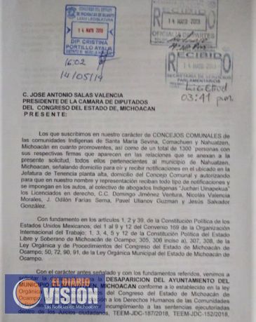 Concejos indígenas solicitan al Congreso del Estado la desaparición de poderes en Nahuatzen 