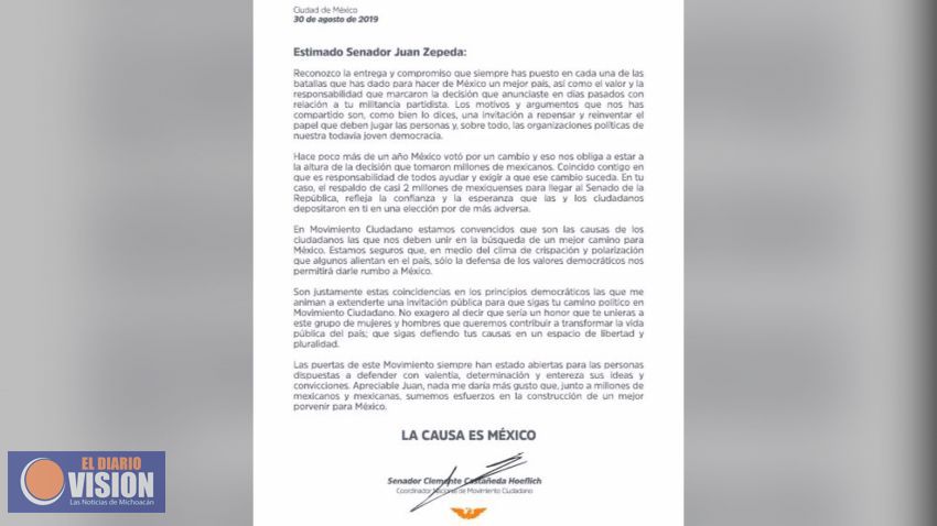 Juan Zepeda, podría incorporarse a Movimiento Ciudadano