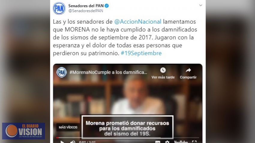 Lamenta GPPAN que Morena juegue con al esperanza y el dolor de los damnificados 