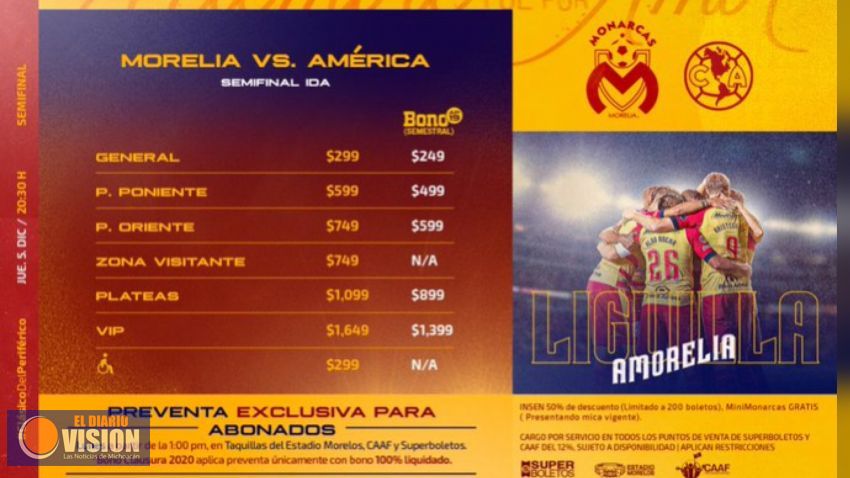 Monarcas anuncia los precios de los boletos para las Semifinales