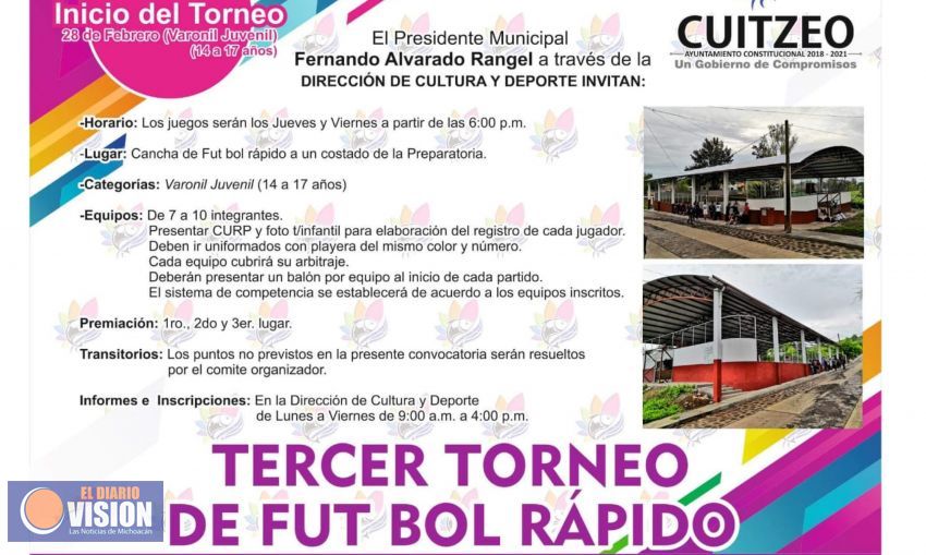 El Ayuntamiento de Cuitzeo, invita a participar en el Tercer Torneo de Futbol Rápido